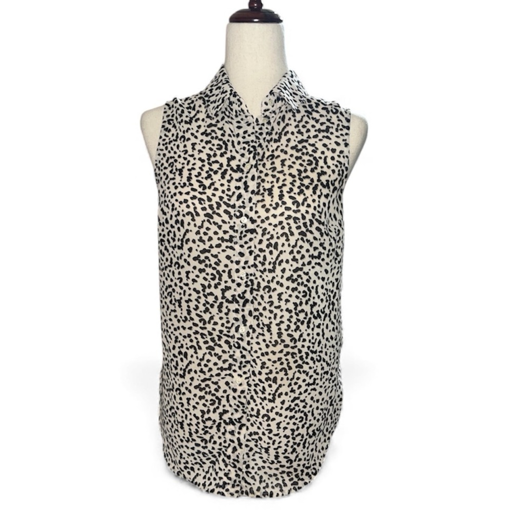 H&M Black and Cream Animal Print Sleeveless Semi-Sheer Blouse Size 6